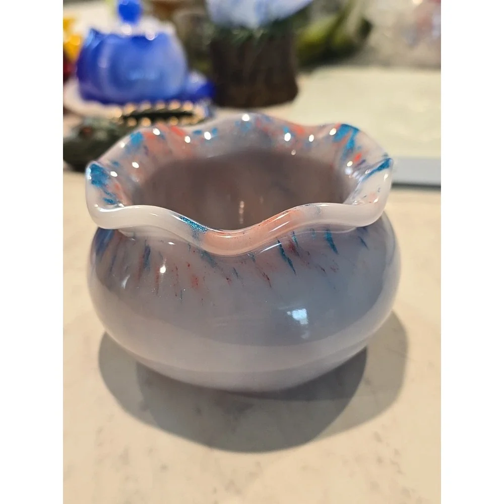 Wavy Edge Resin Handmade Bowl‎ Pink Blue Red White  616